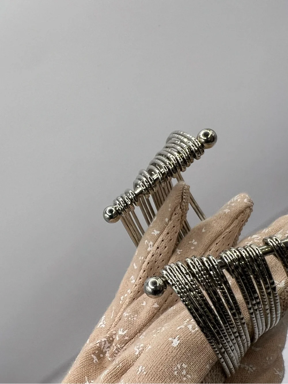 Vintage Silvertone Textured Multi-Strand Slinky Coiled Cuff Bracelet